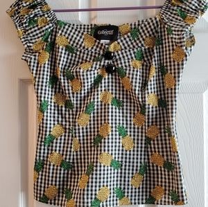 Collectif pineapple gingham Dolores pinup top